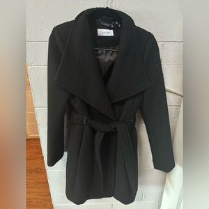 Calvin Klein | Never Worn Black Woven Wrap Coat | size M